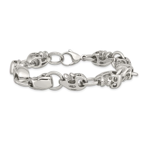 Stainless Steel 8 3/4in Skull Link Bracelet