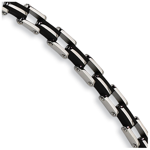 Stainless Steel 8.75in Black Rubber Bracelet