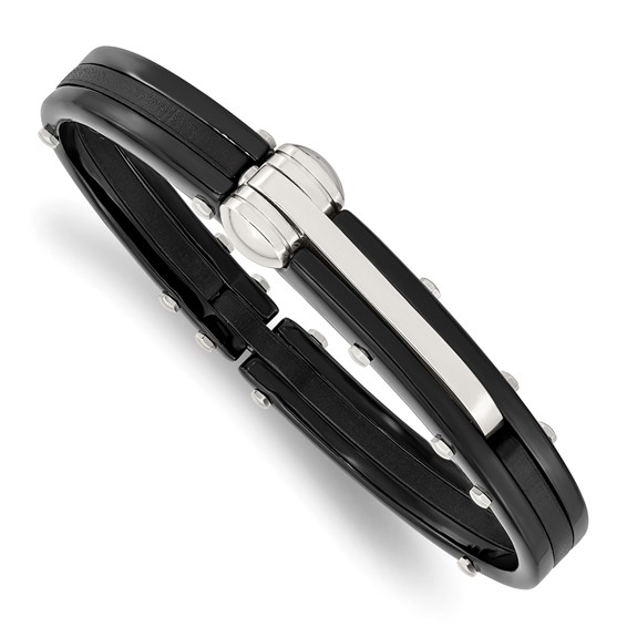 Stainless Steel Black PVC Plated Hinged Bangle 7.25in