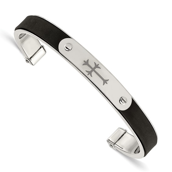 Stainless Steel and Rubber Cross Cuff Bangle