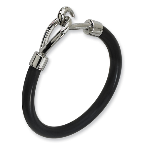 Stainless Steel Black Rubber Bracelet with Hook Clasp 8.5in