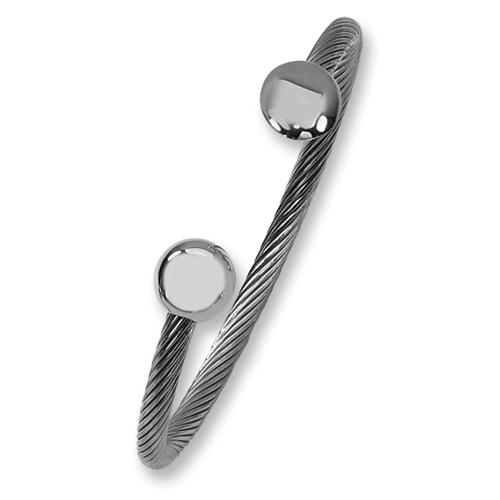 Stainless Steel Twisted Cuff Bangle with Two Balls