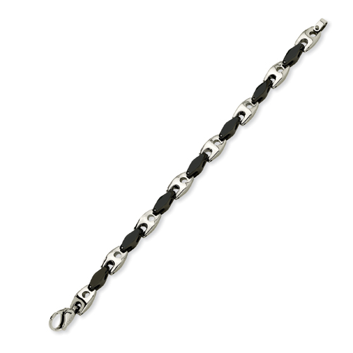 Stainless Steel 8.5in Black Accent Bracelet