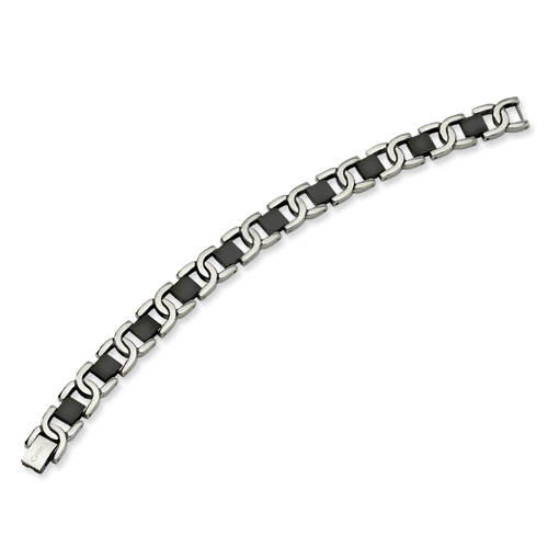 Stainless Steel Black Plated Bracelet with U shaped Links 8in