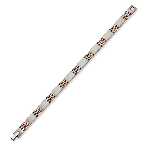 Stainless Steel and Rose Gold-plated Link Bracelet 7.5in