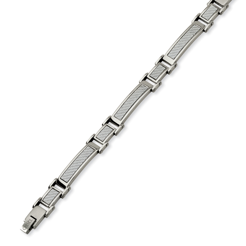Stainless Steel Gray Carbon Fiber Link Bracelet 8.5in