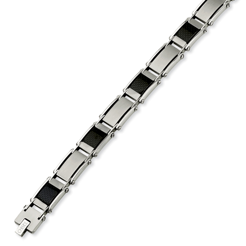 Stainless Steel Carbon Fiber & Link Bracelet 9in