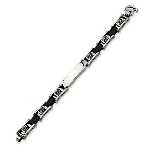 Stainless Steel Black Rubber 8.5in Bracelet 8.5 Inches Long 