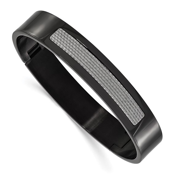 Stainless Steel Black Plated Hinged Bracelet with Carbon Fiber