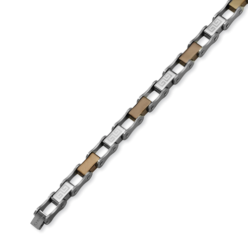 Stainless Steel Chocolate Greek Key Design Bracelet 8.5in