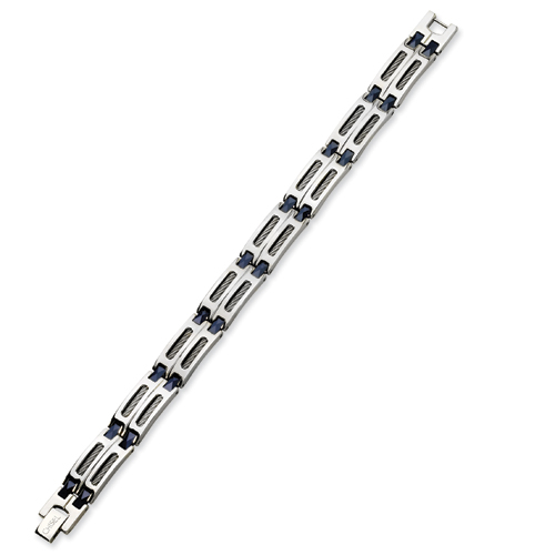 Stainless Steel 8.75in Blue Ceramic Fancy Link Bracelet