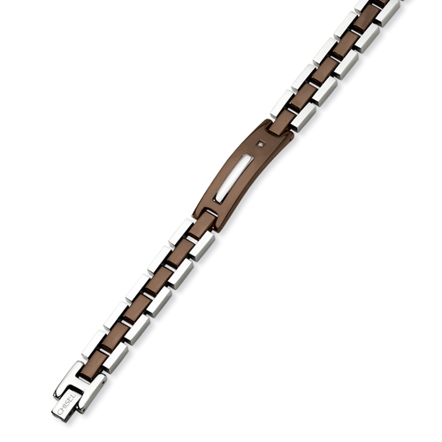 Stainless Steel Chocolate Plated 8.5in Diamond Bracelet