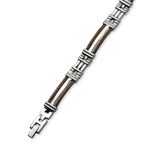 Stainless Steel and Chocolate Plated 8.5in Cable Bracelet