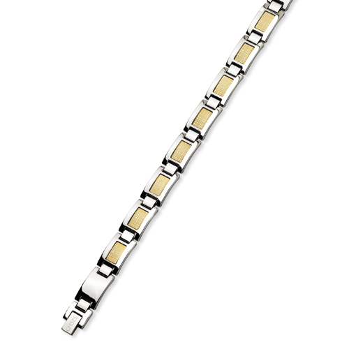 Stainless Steel 8.25in Link Bracelet with 18k Gold Filled Accents