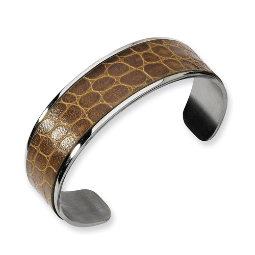 Stainless Steel and Alligator Patterned Bangle 7in