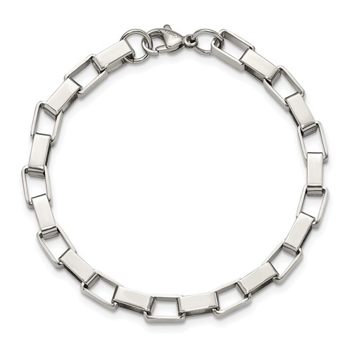Stainless Steel Rectangular Link Bracelet 8in 