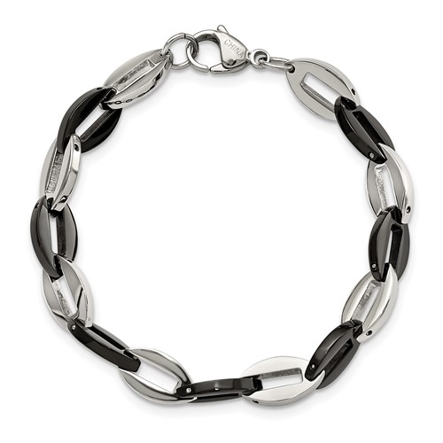 Stainless Steel and Black Color IP-plated Fancy Bracelet 7.5in