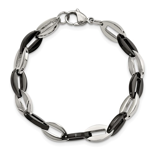 Stainless Steel and Black IP-plated Fancy Link Bracelet 7.5in