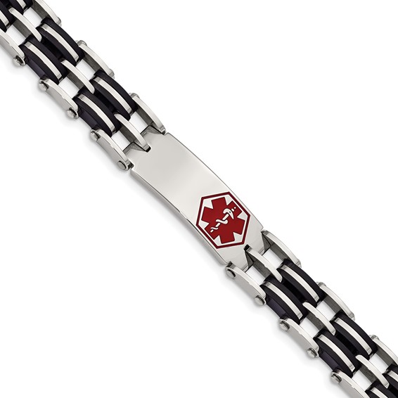 Stainless Steel Rubber Link 8.25in Medical Bracelet