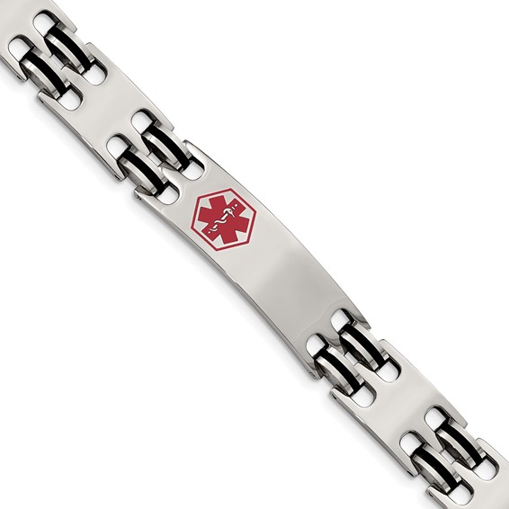 Stainless Steel 8.25in Medical Bracelet with Rubber Links