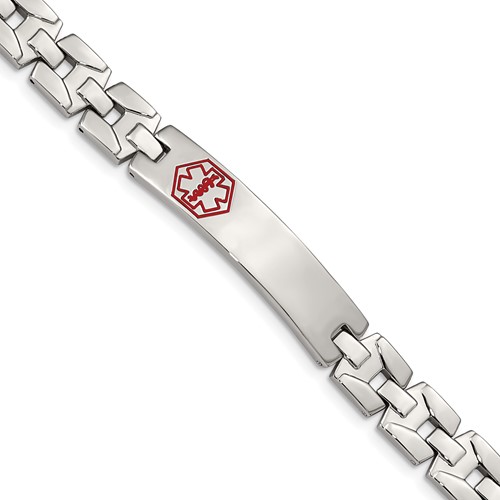 8in Stainless Steel Red Enamel Outline Medical Bracelet