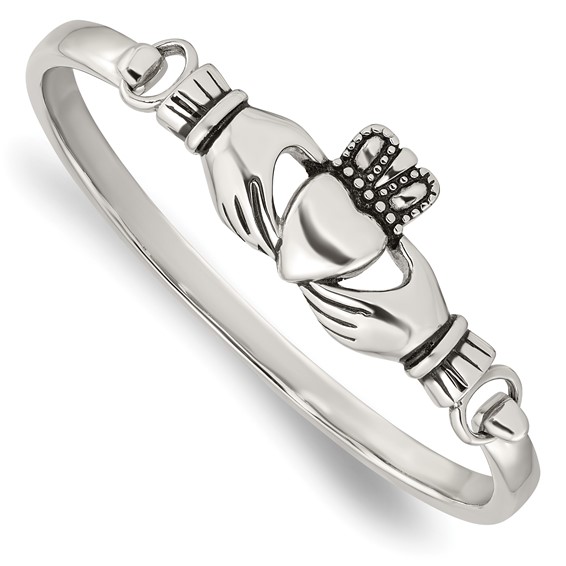 Stainless Steel 7in Claddagh Bangle Bracelet
