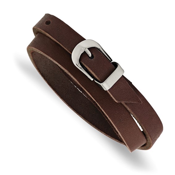 8 1/2in Brown Leather Bracelet with Buckle Clasp