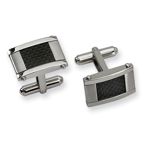 Black Carbon Fiber Stainless Steel Brushed and Polished Cufflinks
