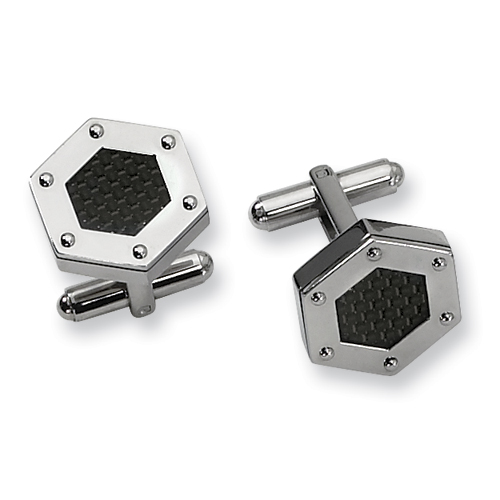Black Carbon Fiber Stainless Steel Cufflinks Hexagonal