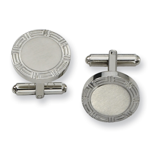 Greek Key Stainless Steel Cufflinks SRC119 Joy Jewelers