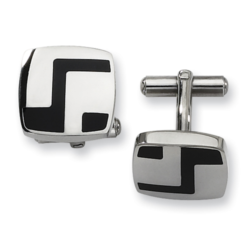 Stainless Steel Square Cufflinks with Black Enamel Accents