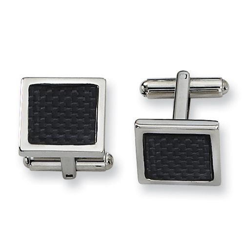 Stainless Steel Black Carbon Fiber Square Cufflinks