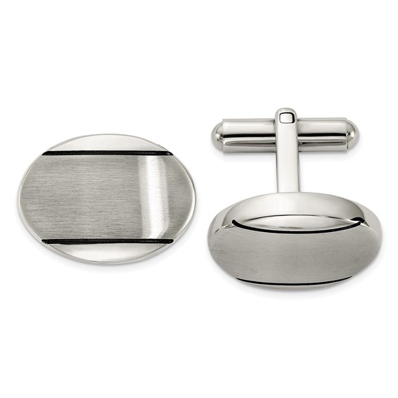 Stainless Steel Brushed Enameled Oval Cufflinks