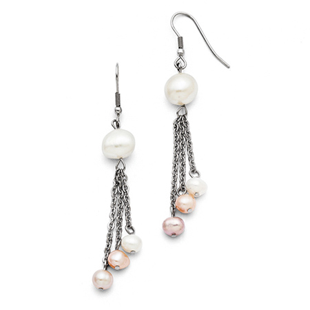 Stainless Steel 3 Strand Freshwater Cultured Pearl Earrings