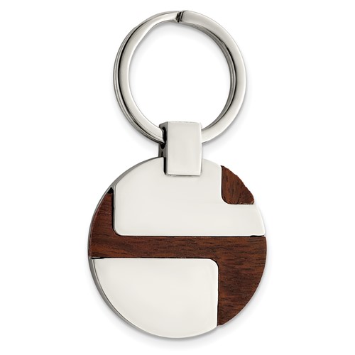 Stainless Steel Round Key Chain with Wood