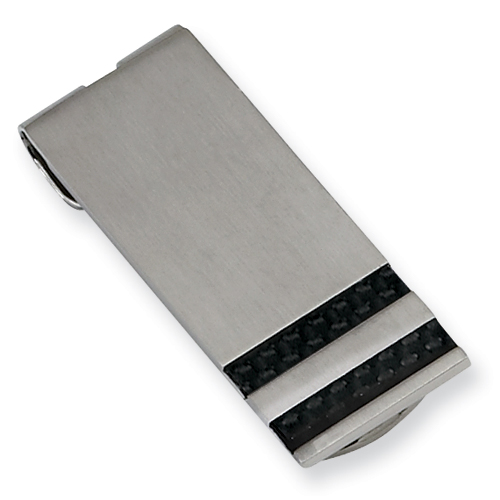 Stainless Steel Money Clip with Black Carbon Fiber Strips