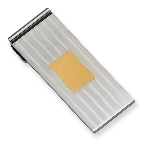 Stainless Steel Gold Plated Money Clip with Stripes