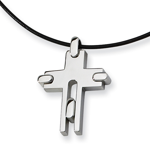 Stainless Steel Cross 1in with Leather Cord