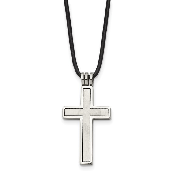Stainless Steel Cross 1 1/4in with Leather Cord