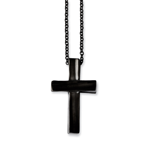 Black Stainless Steel 1 3/8in Cross on 18in Chain