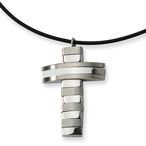 Stainless Steel Cross 1 3/8in with Leather Cord