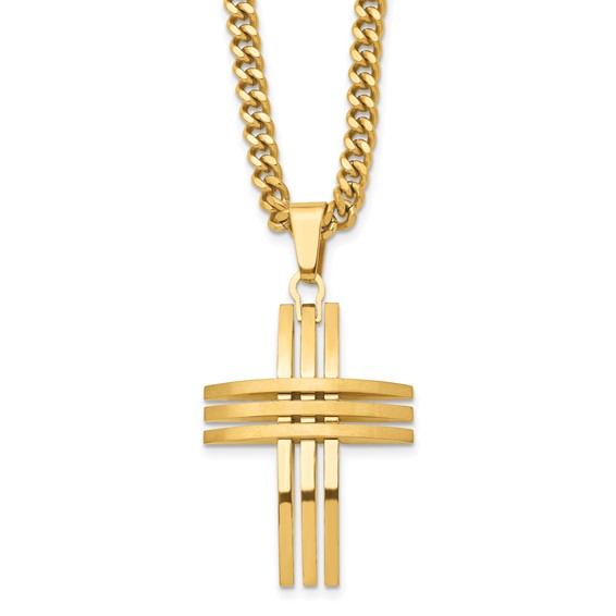 Gold-Plated Stainless Steel 1 5/8in Slotted Cross on 24in Chain