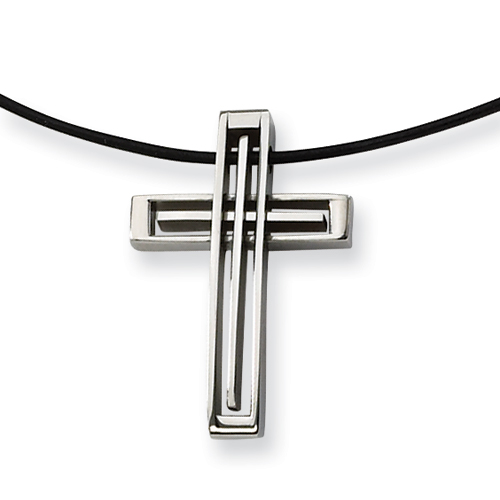 Stainless Steel Cross 1 3/8in with 18in Leather Cord