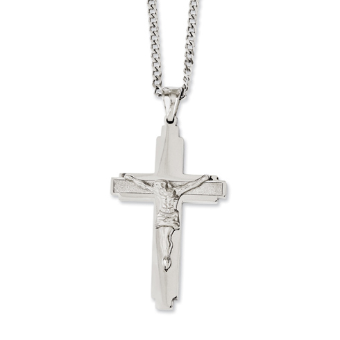 Stainless Steel 2in Laser Cut Crucifix Necklace