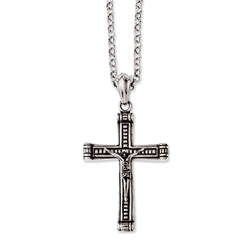 Stainless Steel 1 3/4in Antiqued Crucifix Necklace