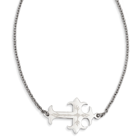 Stainless Steel 1 3/8in Brushed Sideways Cross on 21in Necklace