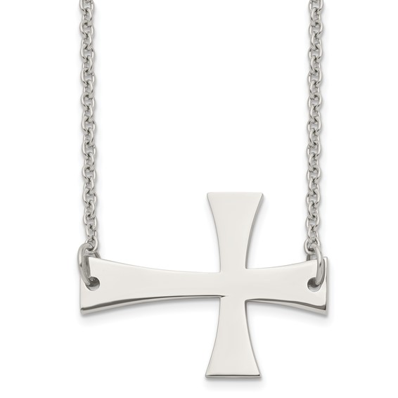 Stainless Steel 1 1/2in Sideways Cross on 21in Necklace