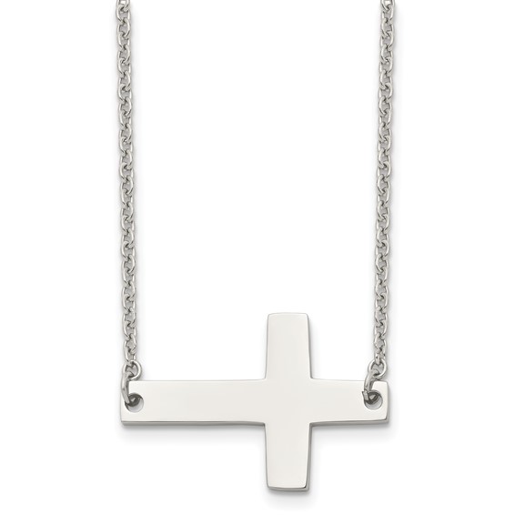 Stainless Steel 1 1/4in Sideways Cross on 21in Necklace