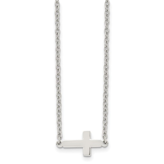 Stainless Steel 1/2in Smooth Sideways Cross 18in Necklace