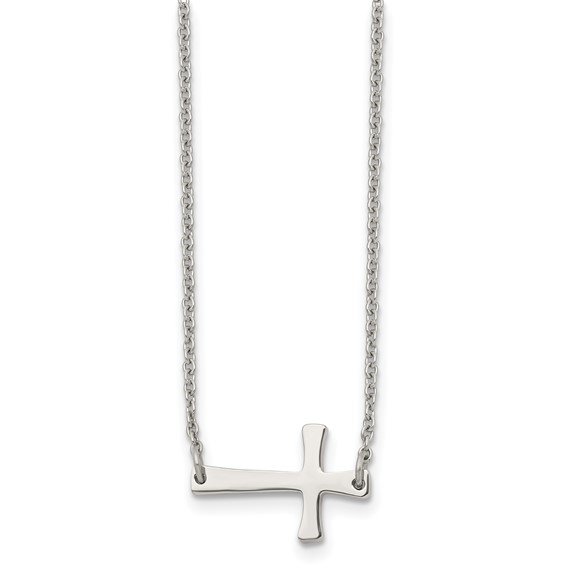 Stainless Steel 3/4in Sideways Cross on 16in Necklace